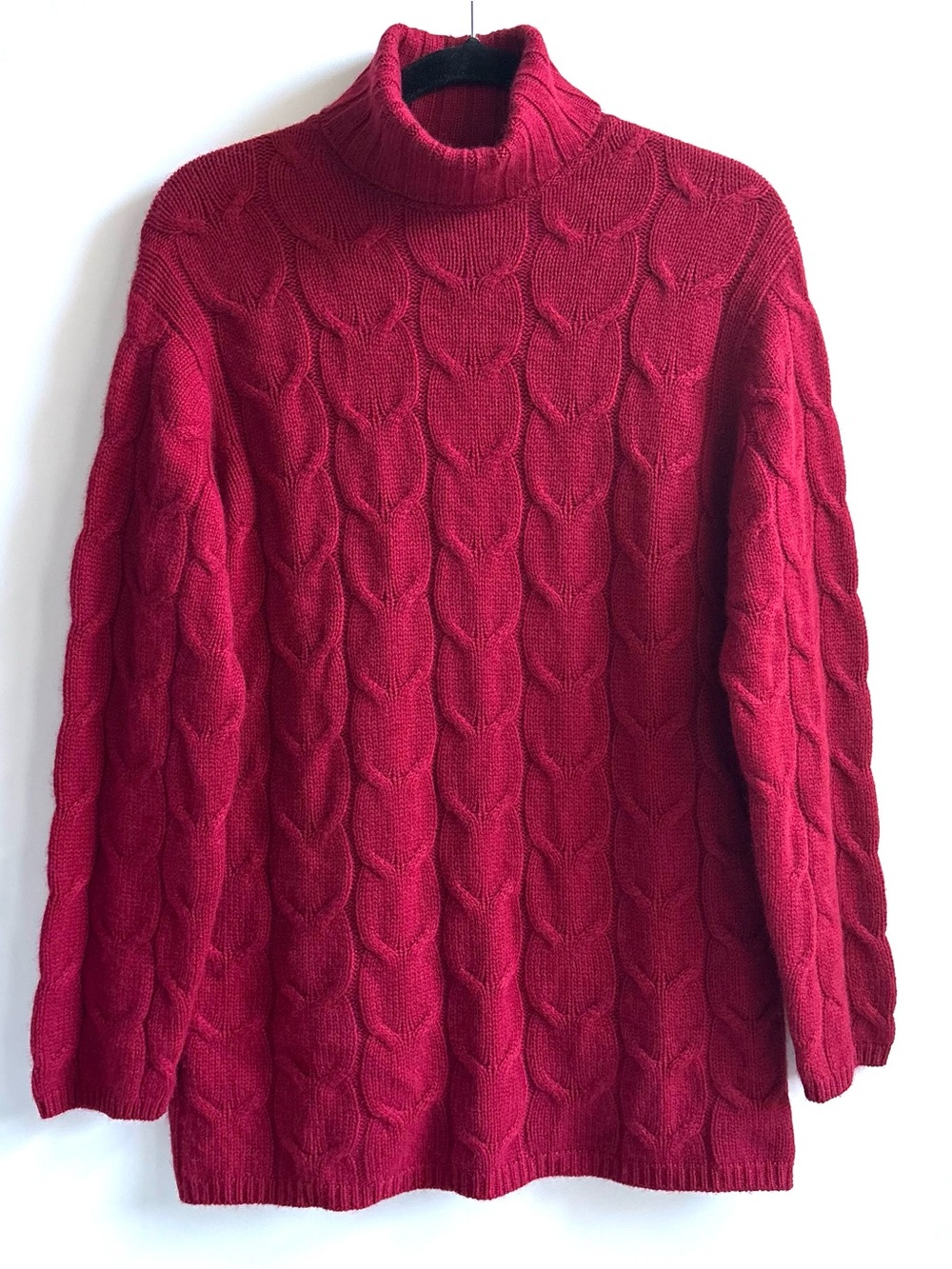 Pure Cashmere Cable Knit Turtleneck Pullover Sweater Red Medium